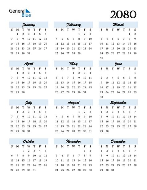 2080 Calendar Pdf Word Excel