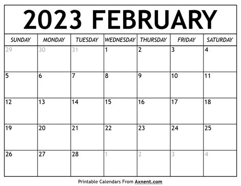 Printable February 2023 Calendar Template Print Now