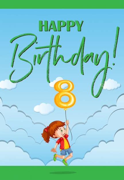 Free Vector Happy Birthday Card For Eight Year Old