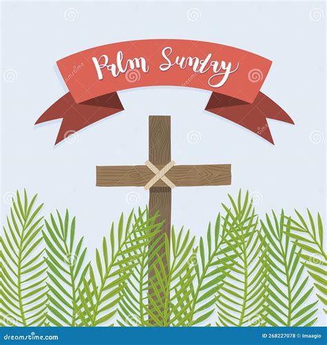 Palm Sunday Concept Palm Branches And Cross Stock Vector