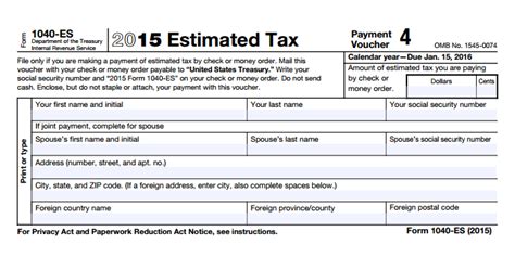 1040 Es 2015 Estimated Tax Payment Voucher 4