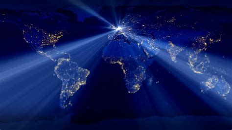 World Map Animation With Lights Shining At Night Motion Background