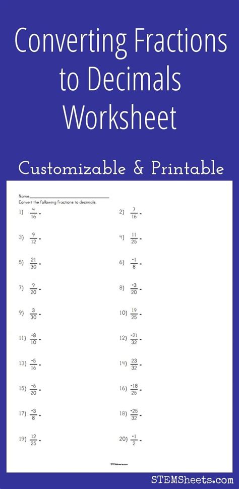 Converting Decimals To Fractions Worksheets With Answers Pdf