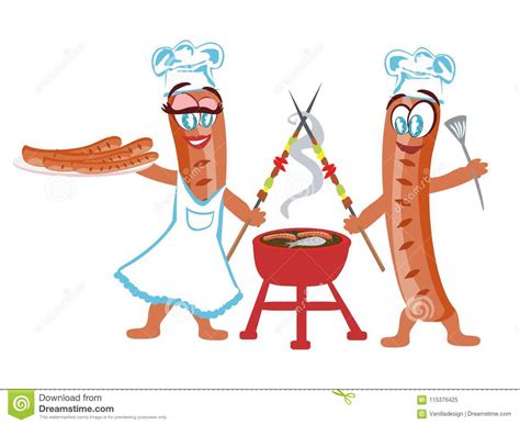 Cheerful Sausage Funny Character Stock Vector Illustration Of Grate Cooking 115376425