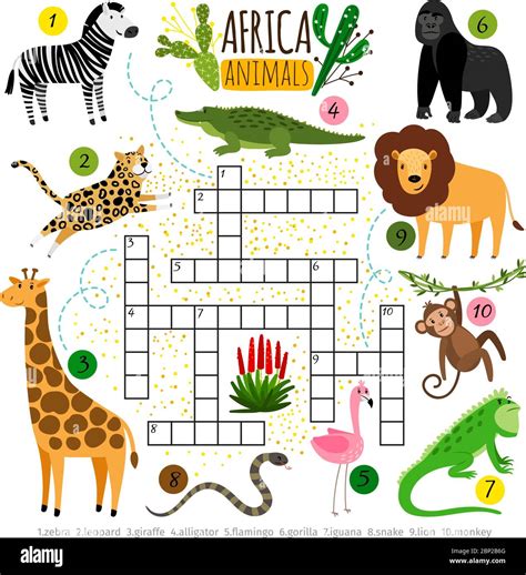 Animales De áfrica Crucigramas Niños Zoológico áfrica Crucigrama Para