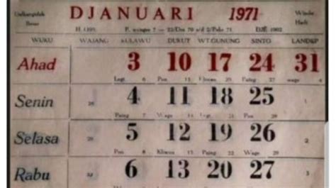 Wow Kalender Tahun 1971 Ternyata Isinya Sama Dengan Kalender 2021