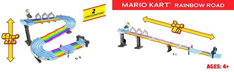 Hot Wheels Mario Kart Rainbow Road Raceway Foot Track Set With Lights