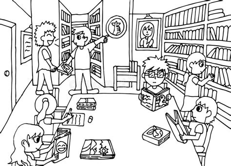Coloring Library Pages People Helping Book Librarian Color Printable