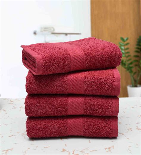 Buy Maroon Solid 400 Gsm Cotton Hand Towels Set Of 4 By Rangoli