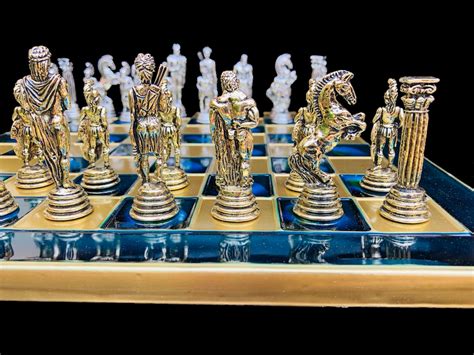 Greek Warrior Complete Chess Set With 32x32 Cm Turquoise Etsy