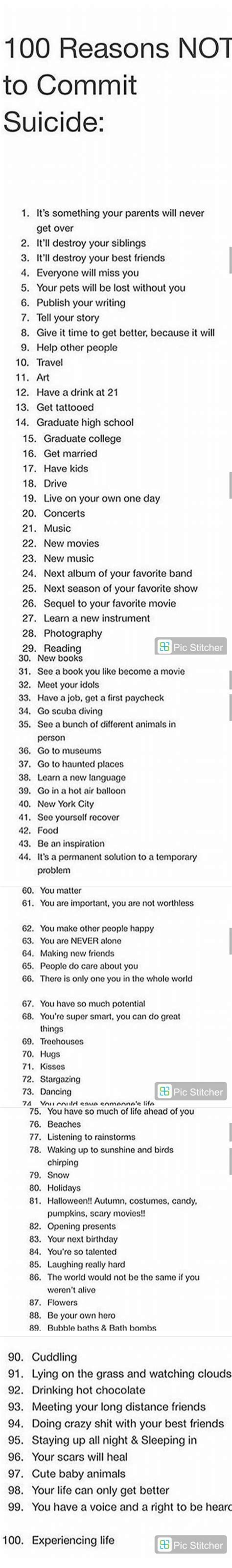 100 Reasons Not To Commit Suicide 1 Its Something Your