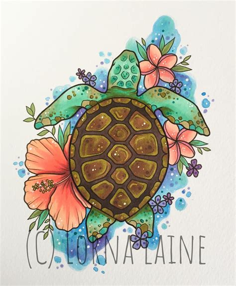 Sea Turtle Tattoo Print Tattoo Design Save The Turtles Etsy Sea