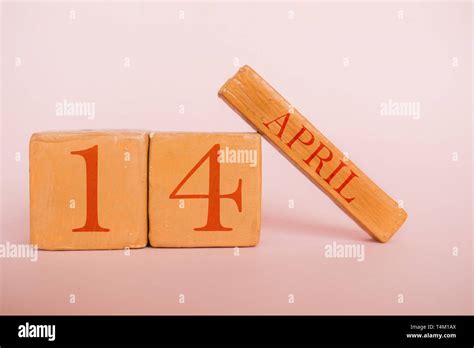 April 14th Day 14 Of Month Handmade Wood Cube Calendar On Modern