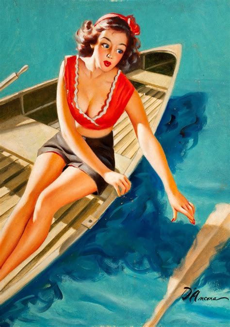Boating Sexy Pin Up Girl Pop Art Map Poster Classic Vintage Retro Kraft