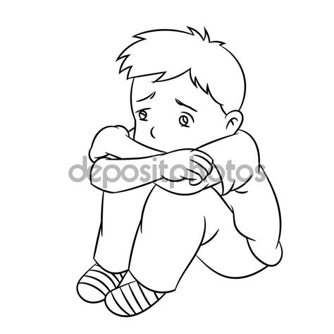 Indica el motivo para eliminar esta imagen: Imágenes: niño triste para colorear | Dibujos animados de chico solitario - línea Vector ...