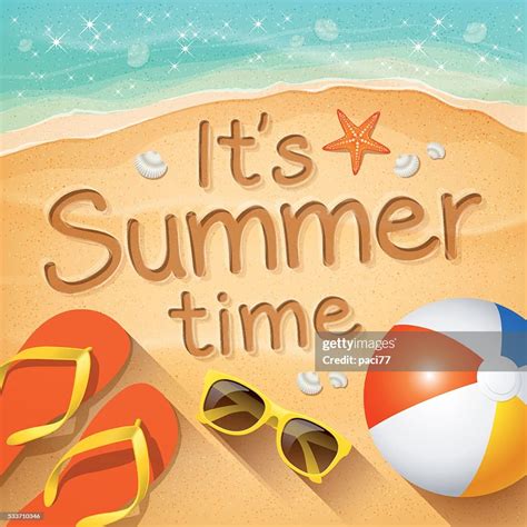 Summer Background With Text On Sand Its Summer Time High Res Vector