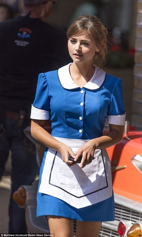 jenna coleman slips into waitress costume as doctor who films at diner waitress outfit