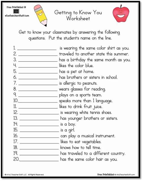 Getting To Know My Students Worksheet Studying Worksheets