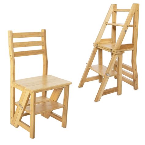 Buy Navaris Folding Step Ladder Chair Wooden Foldable Ladder Stool