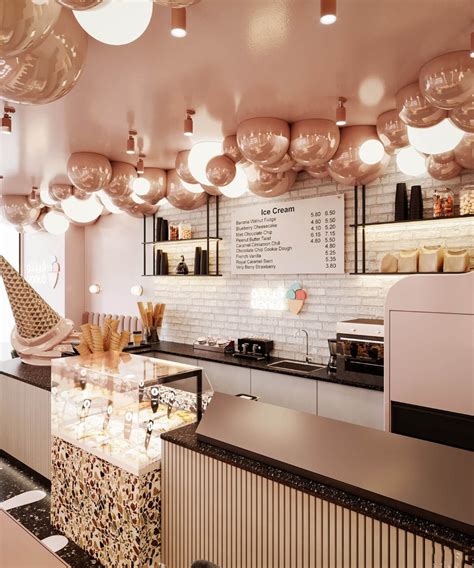 Lovely Ice Cream Shop Interior 3d Design Food Bar Counter