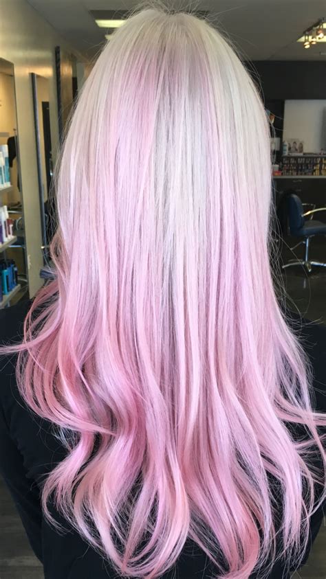 So, what's your hair motivation? Patel pink balayage ombre on platinum blonde hair. Used ...
