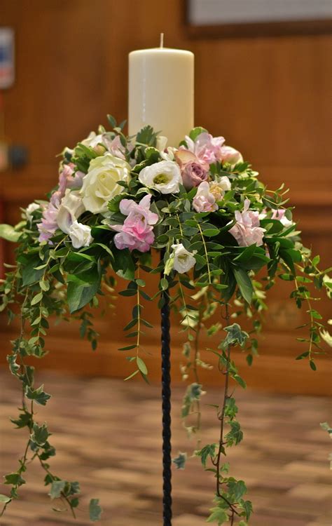 ceremony flowers stand candle ivory purple pink flower arrangements simple large flower