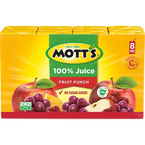4 Pack Motts 100 Juice Boxes Fruit Punch 675 Fl Oz 8 Count