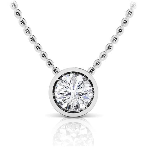 Bezel Set Round Diamond Solitaire Necklace Pendant Gold Or Platinum