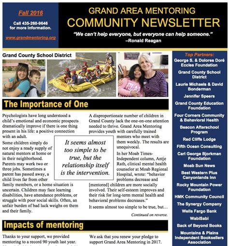 Fall 2016 Community Newsletter Grand Area Mentoring