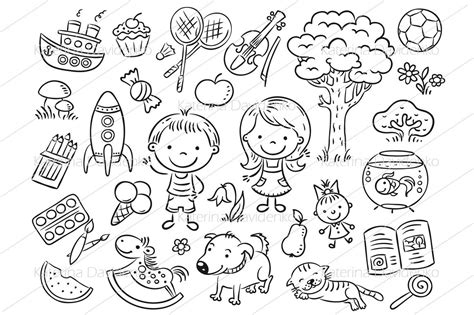 Colorful Doodle Set Of Objects From A Childs Life By Optimistic Kids