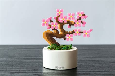 Sakura Bonsai Tree Pixel Plant In A Pot Artificial Cherry Blossom