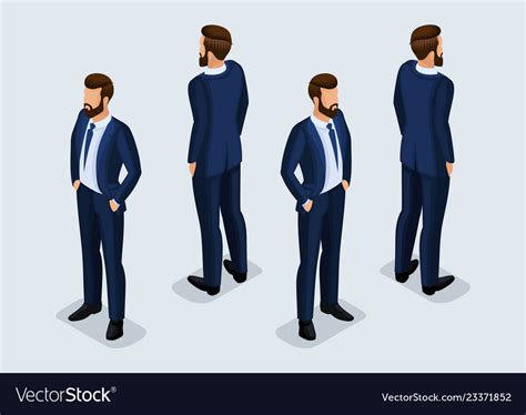 Isometric Businessman Front View Rear View Vector Image