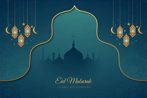 Eid Mubarak Blue And Gold Accent Holiday Background 1052068 Vector Art
