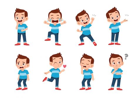 Premium Vector Cute Boy With Many Gesture Expressions