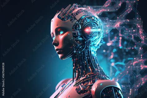 Artificial Intelligence In Image Of Cyborg Girl With Electronic Brain