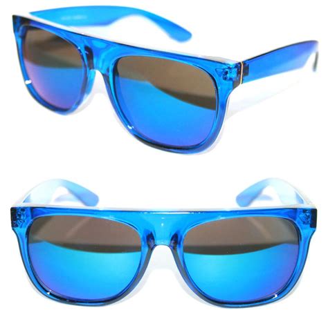 Mens Flat Top Sunglasses Impero Super Clear Blue Frame Blue Mirror Lens Sport Flat Top