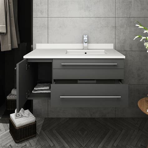 Compareclick to add item nantucket sinks 18w x 11d white rectangle undermount bathroom sink to the compare list. Fresca 36 Inch Lucera Single Sink Floating Vanity with Top ...