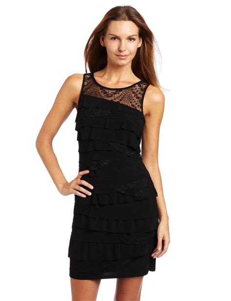 Nine West Dresses Womens Tiered Matte Jersey Dress With Lace Womens