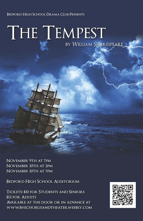 The tempest opens in the midst of a storm, as a ship containing the king of naples and his party struggles to stay afloat. Bedford High School Drama Club presents The Tempest by ...