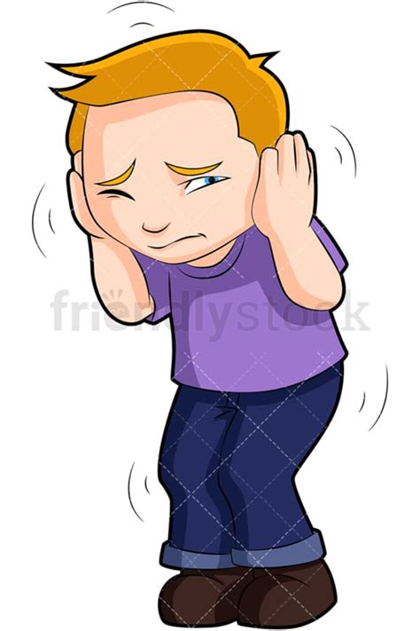 Scared Boy Hunched Over Covering Ears Cartoon Vector Clipart