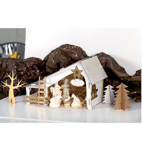 Cardboard Nativity Scene 29x18x14 Cm To Build And Personalize Perles And Co