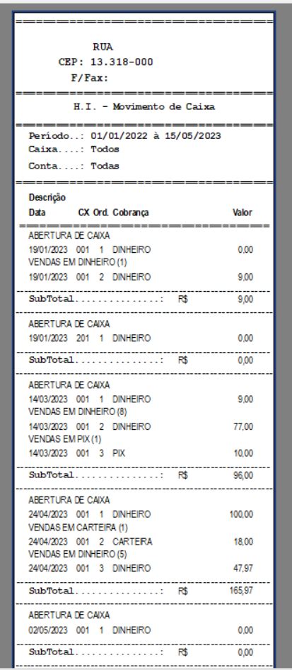 Relatório De Movimentaçãomovimentações De Caixa Sistema Facilite