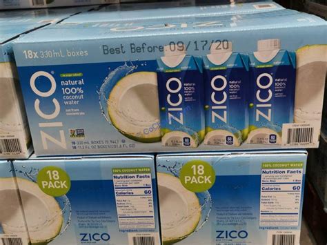 Zico Natural 100 Coconut Water 112 Fl Oz 18 Count Costcochaser