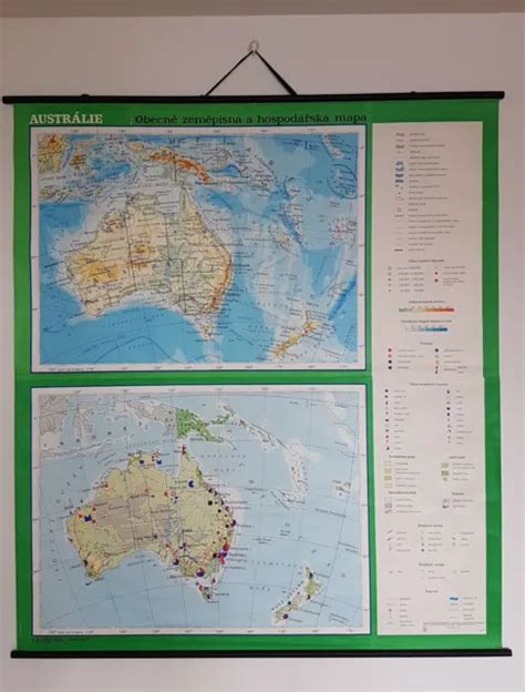 1991 Large Vintage School Map Australianew Zealand Physical And