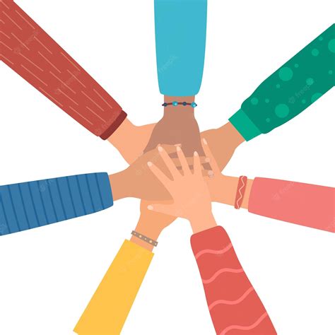Premium Vector Multicultural People Putting Hands Together Teamwork