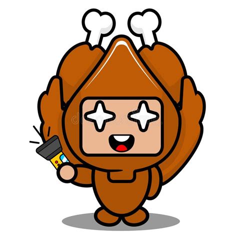 Roast Chicken Mascot Costume Holding Flashlight Stock Vector