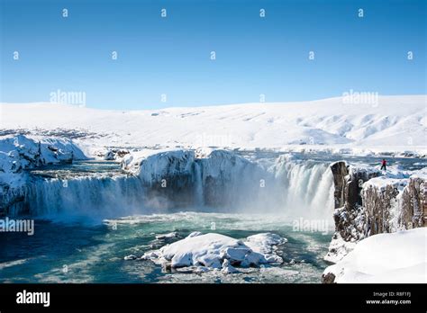 Godafoss Northern Iceland Spectacular Scene Frozen Waterfall In