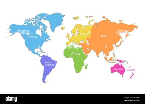 World Map And Continents Color Map Isolated On White Background Vector