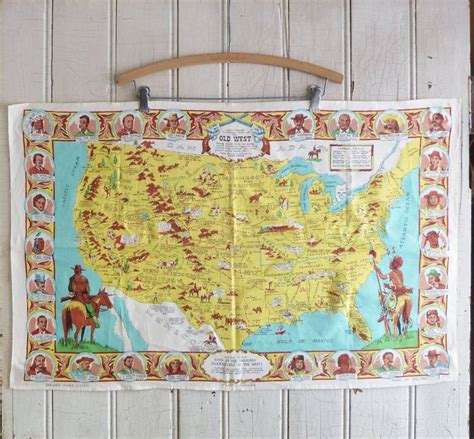 Vintage Danny Arnolds Old West Pictorial Map Tea Towel Etsy Old