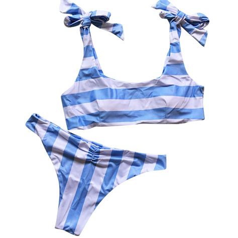 Cute Shoulder Strap Striped Padded Bowknot Bikini Set Women Swimsuit In Bikinis Set From Sports